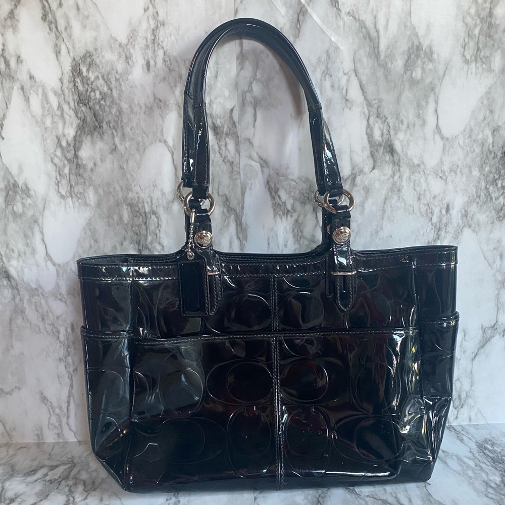 Patent/Embossed Leather Coach Shoulder Bag